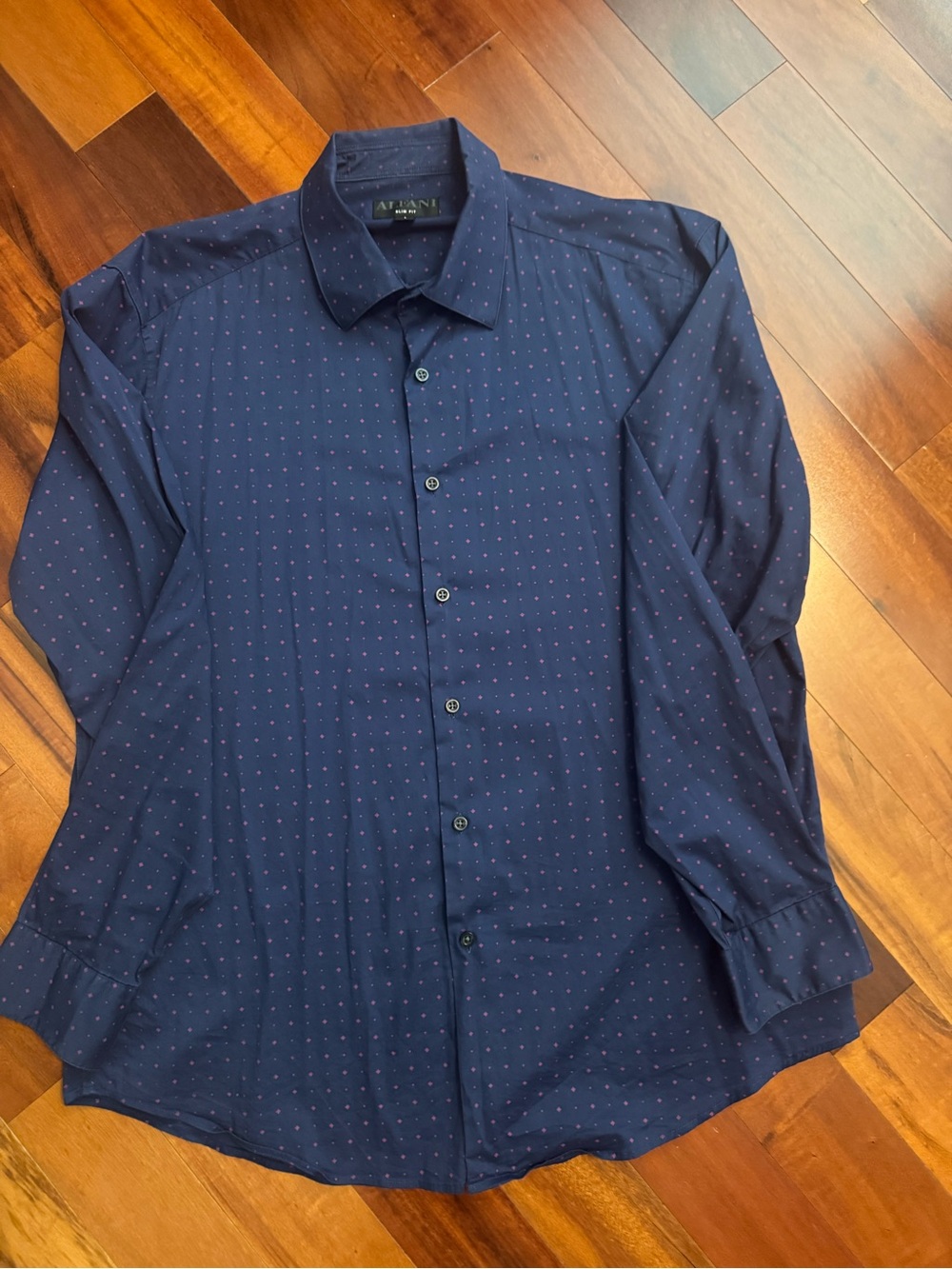 Alfani Navy Dress Shirt with Subtle Red Microdots